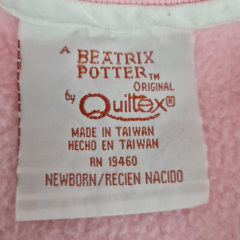 Vintage Beatrix Potter One Piece Baby Newborn Pink Fleece Peter Rabbit Sleeper - Picture 15 of 16